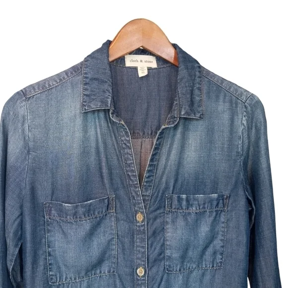 Cloth and Stone Montana Chambray Button Up Raw Hem Shirt Dress Blue Size XS - Picture 5 of 12